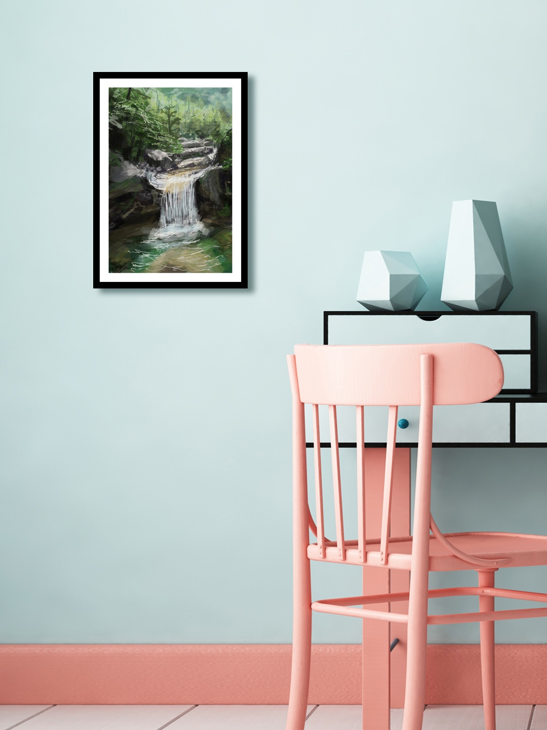 

999Store Framed canvas + Back Frames Waterfalls Printed Poster Like Painting, Multi