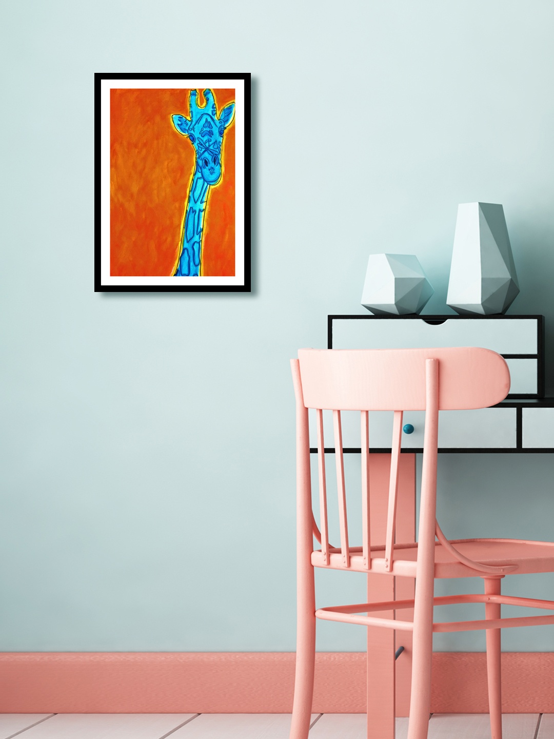 

999Store Blue & Orange Giraffe Wall Painting