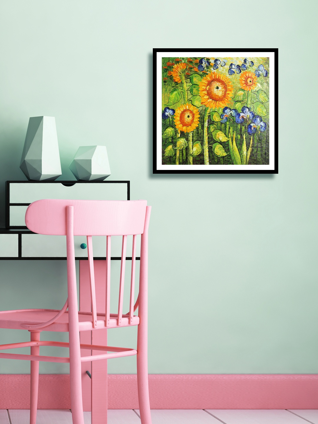 999Store Multicoloured Hand-Painted Floral Wall Painting, Multi