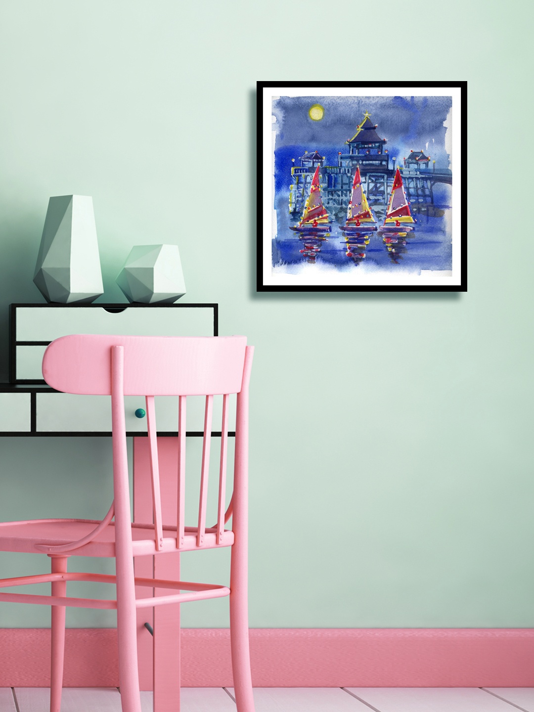 

999Store Multicoloured Boats Wall Painting, Multi