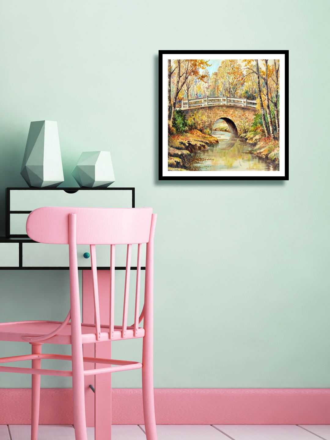

999Store Green & Blue Bridge Wall Painting