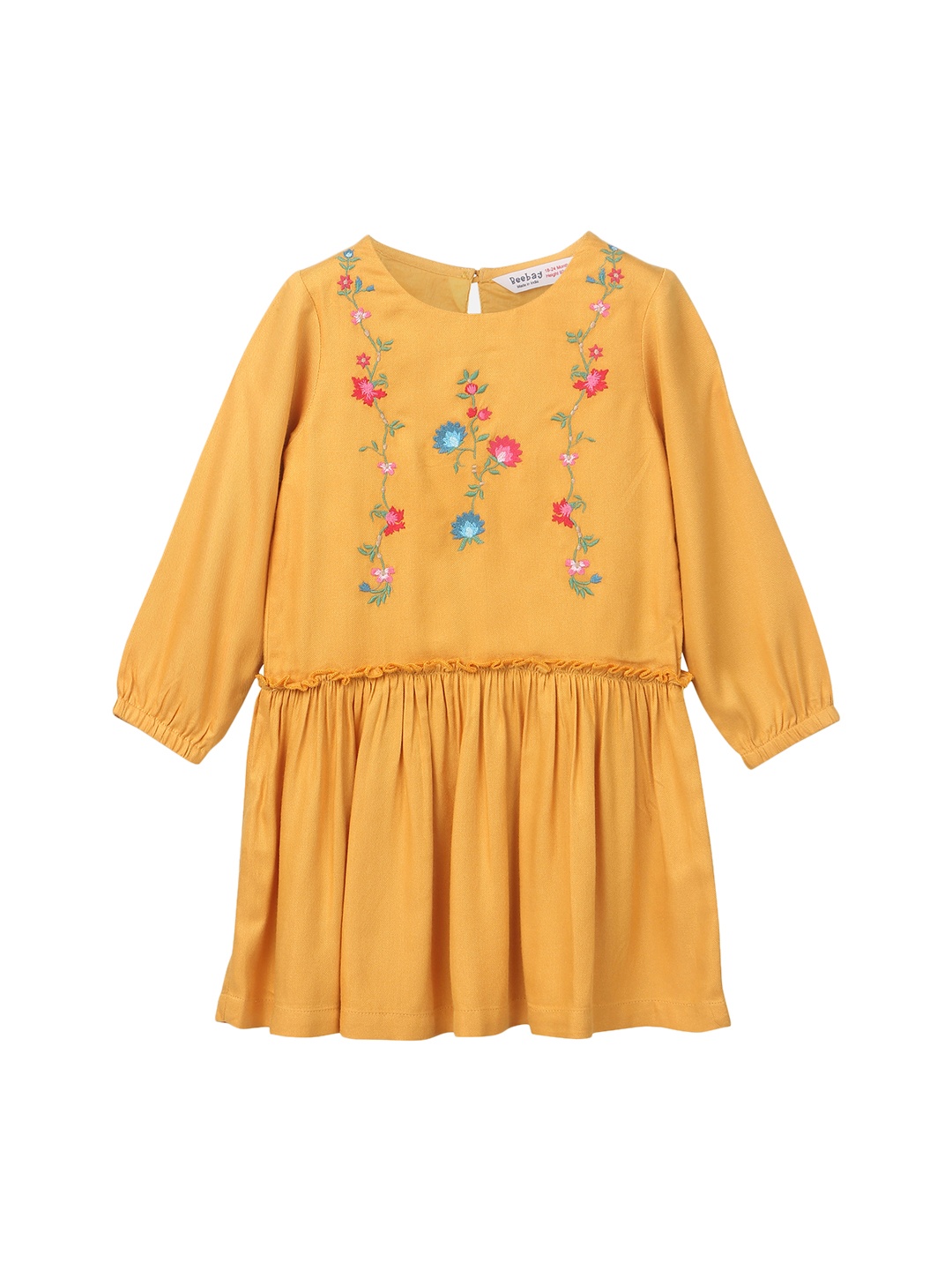 

Beebay Girls Mustard Yellow Printed Fit and Flare Dress