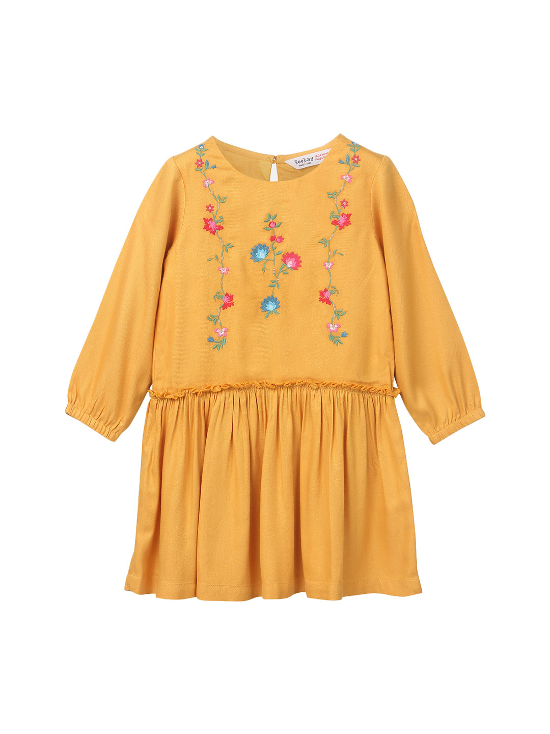 

Beebay Girls Mustard Yellow Printed Fit and Flare Dress