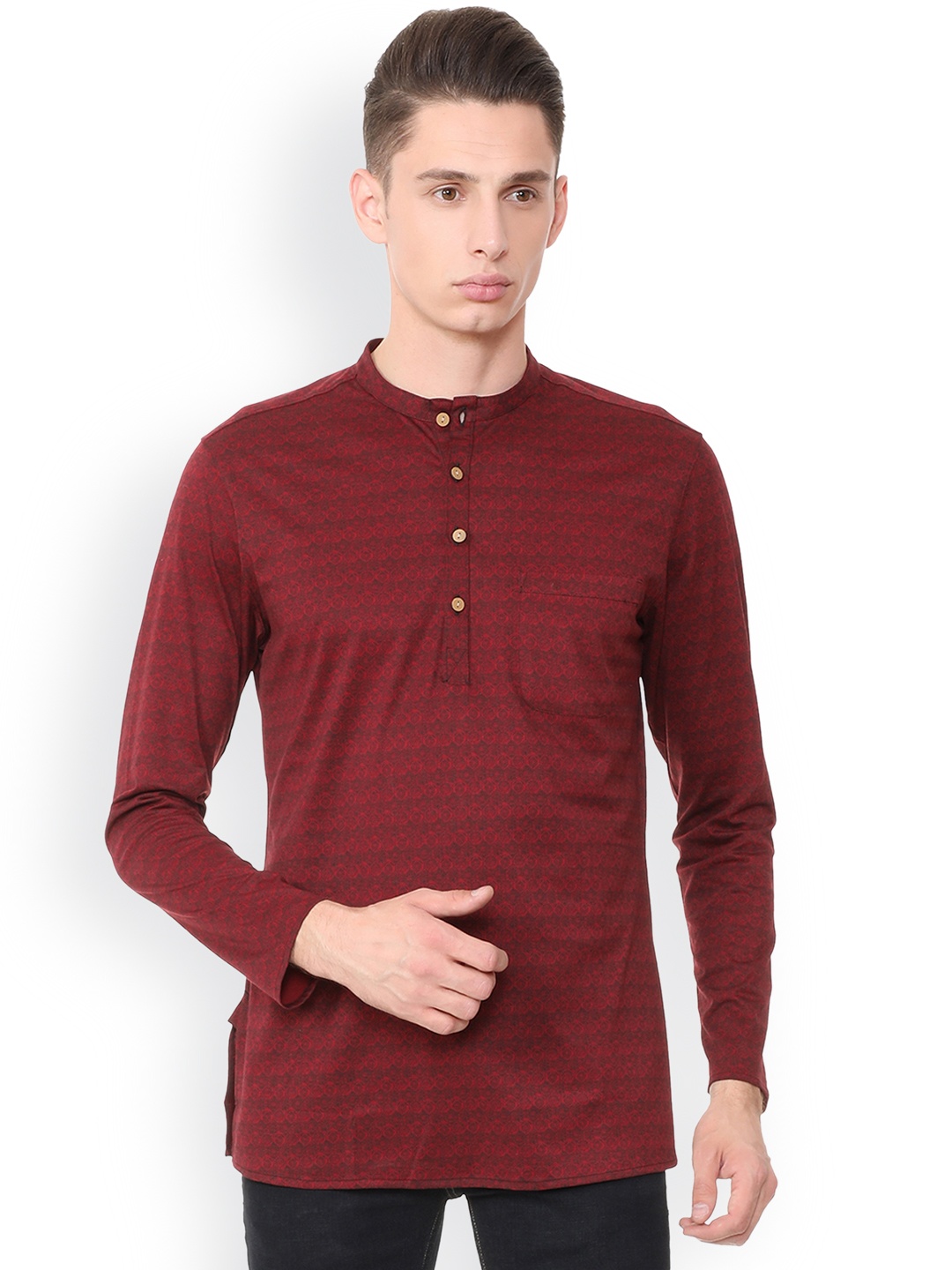 

Peter England Casuals Men Maroon Printed Straight Kurta