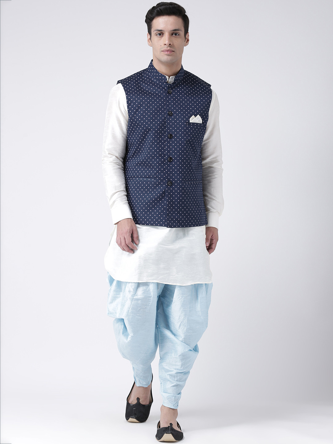 

DEYANN Men Navy Blue & Off-White Printed Kurta with Patiala