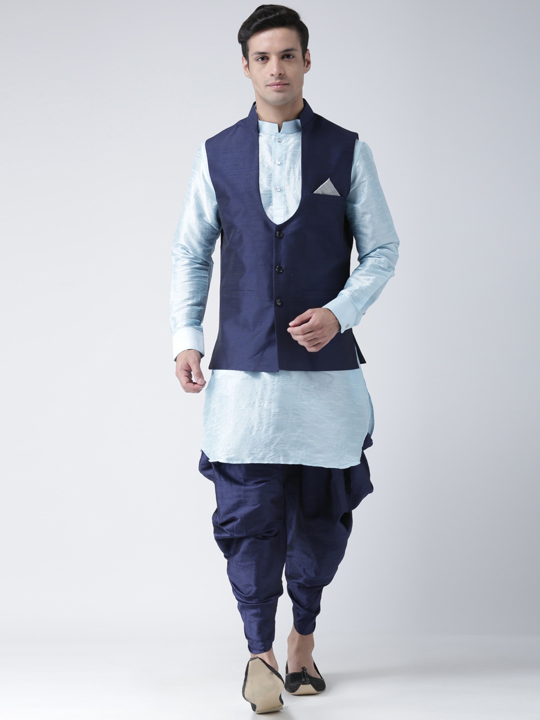 

DEYANN Men Navy Blue & Blue Solid Kurta with Patiala
