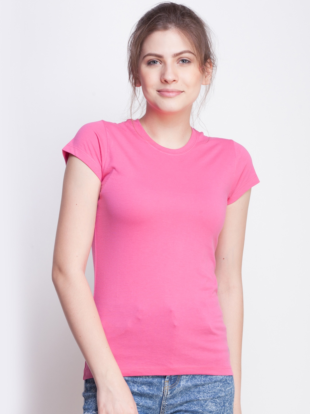 

Dollar Missy Women Pink Solid Round Neck T-shirt