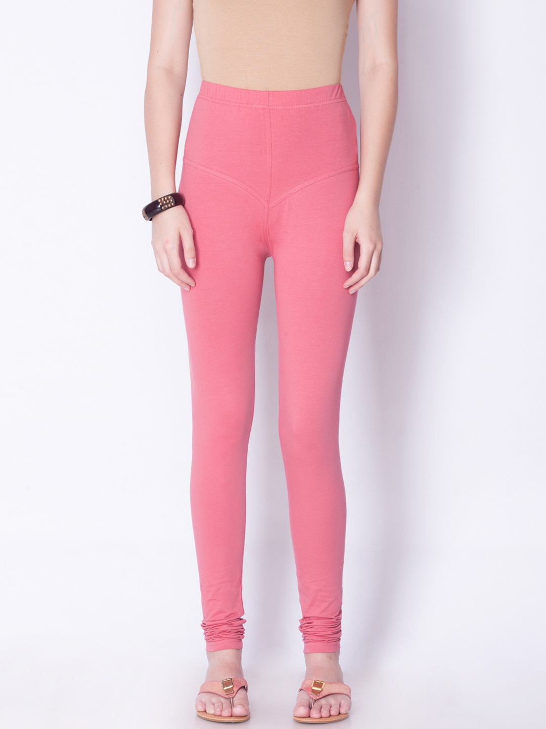 Dollar Missy Women Coral Solid Churidar Leggings