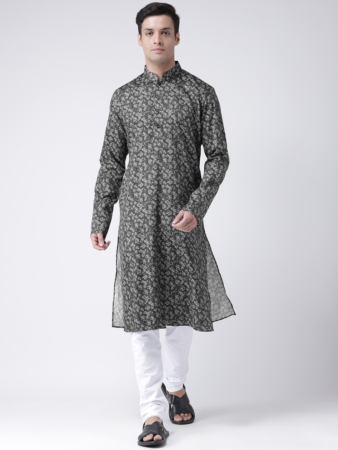 

DEYANN Men Black & White Printed Kurta with Pyjamas