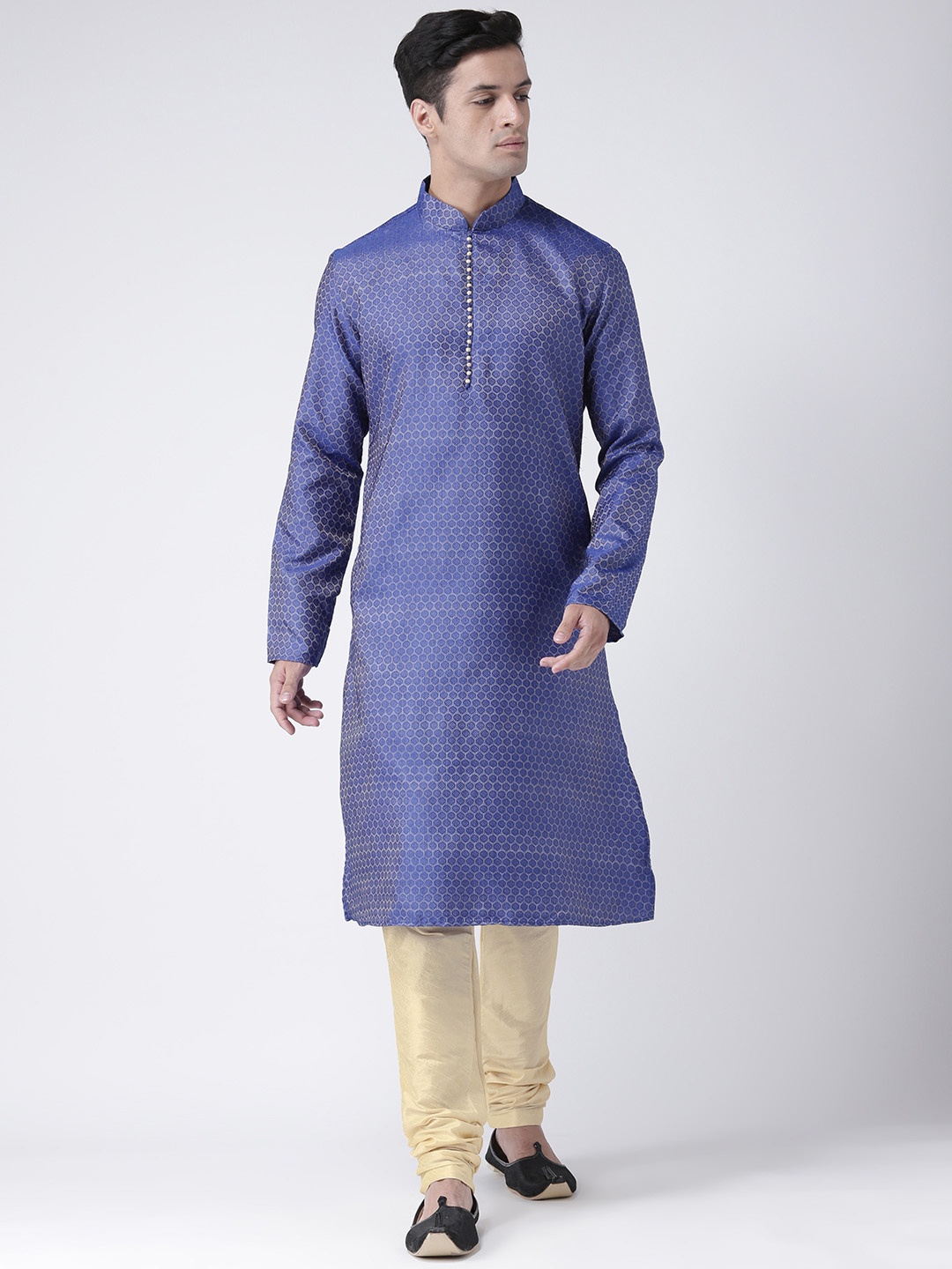 

DEYANN Men Blue & Cream-Coloured JacquardDesign Kurta with Pyjamas