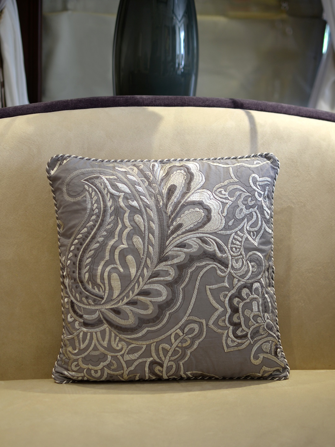 

Deco Window Grey Single Embroidered Square Cushion Cover