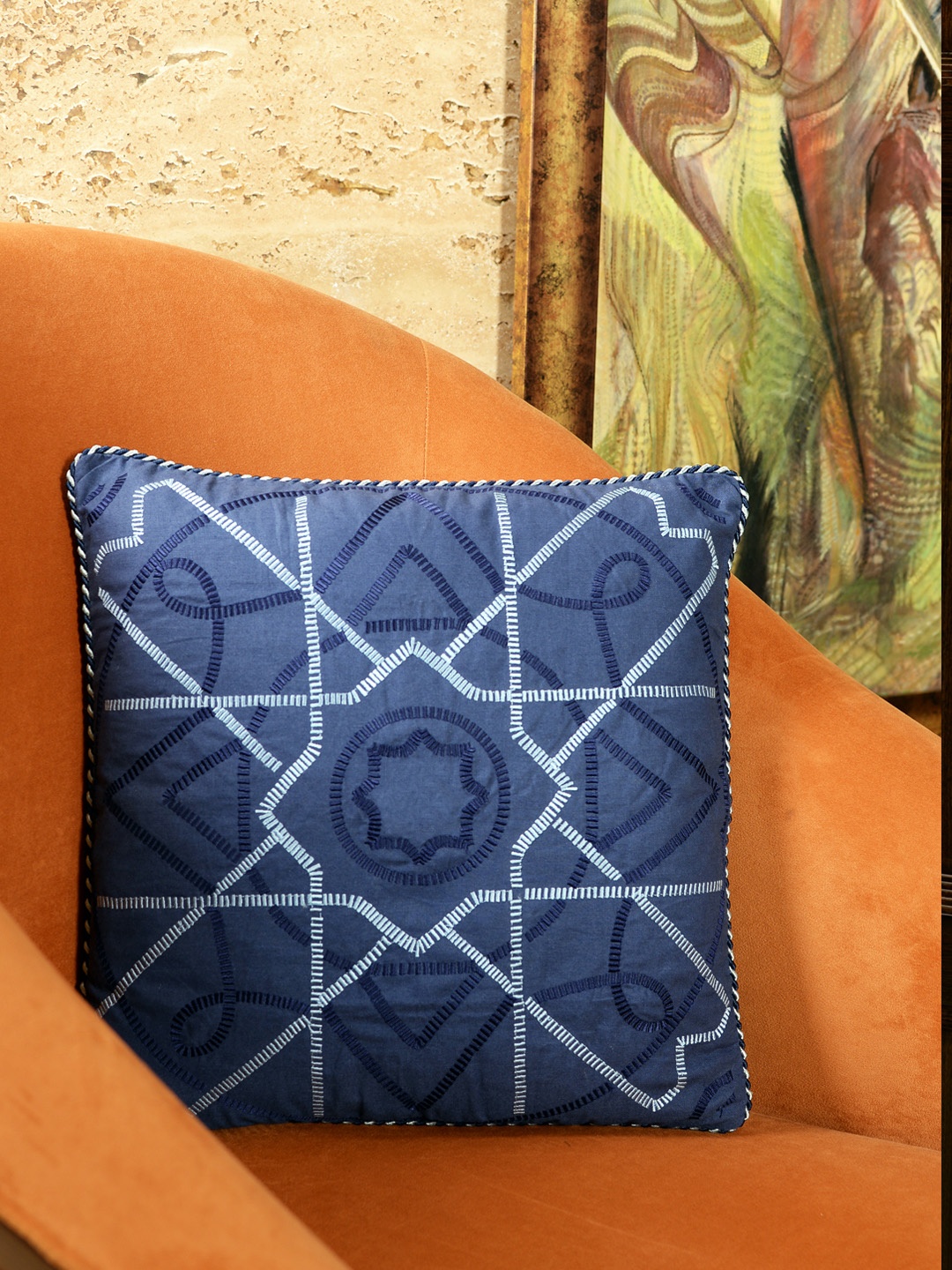 

Deco Window Blue Single Embroidered Square Cushion Cover