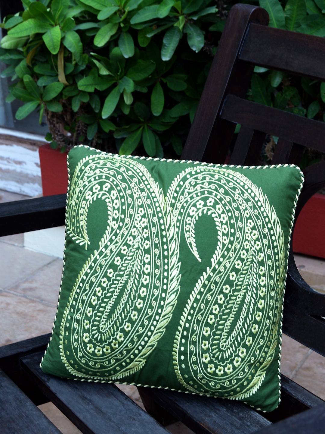 

Deco Window Green Single Embroidered Square Cushion Cover
