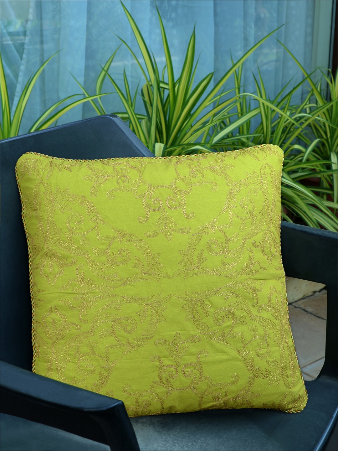 

Deco Window Lime Green Ethnic Motifs Square Cushion Covers