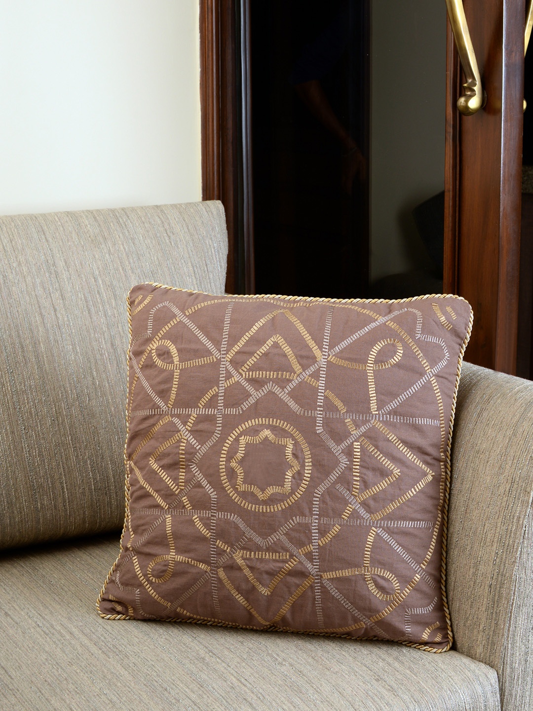 

Deco Window Brown Single Embroidered Square Cushion Cover