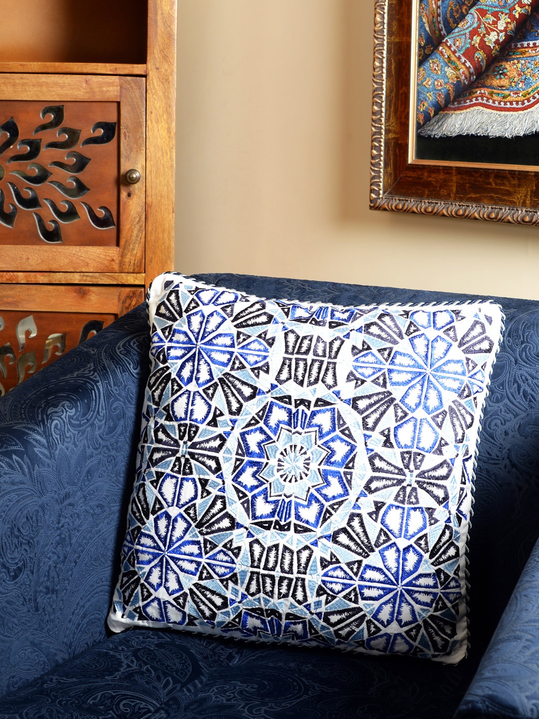 

Deco Window Blue Single Embroidered Square Cushion Cover