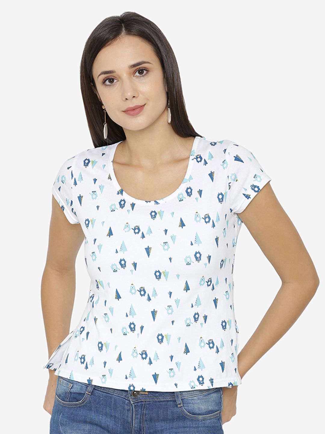 

Yaadleen Women White Printed Pure Cotton Top