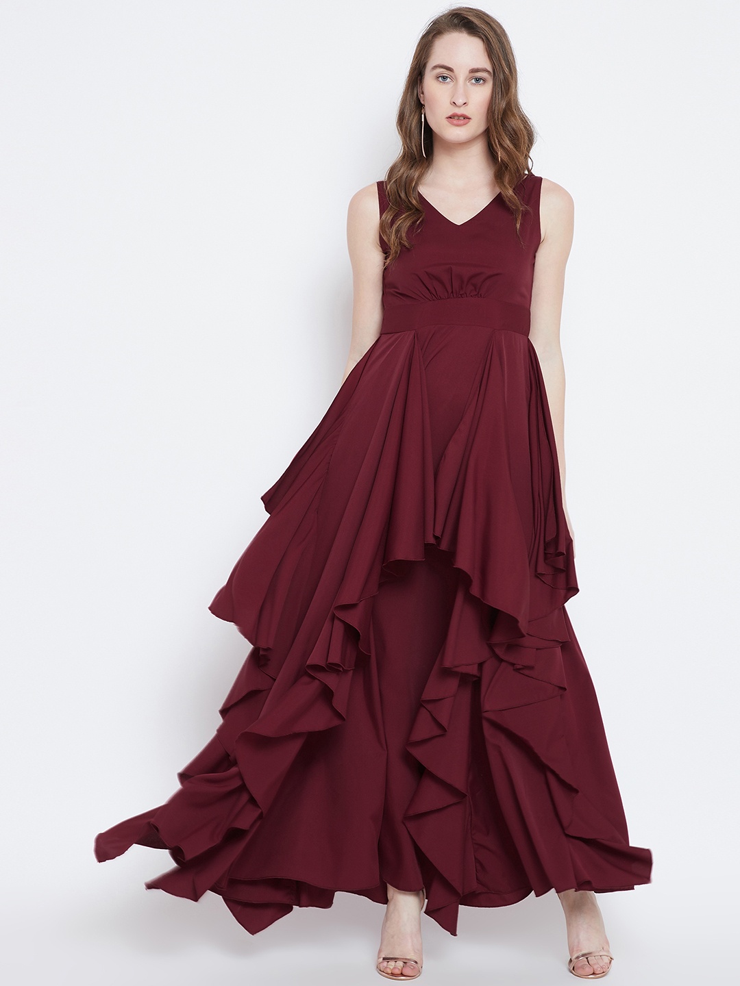 

Berrylush Maroon V-Neck Maxi Dress