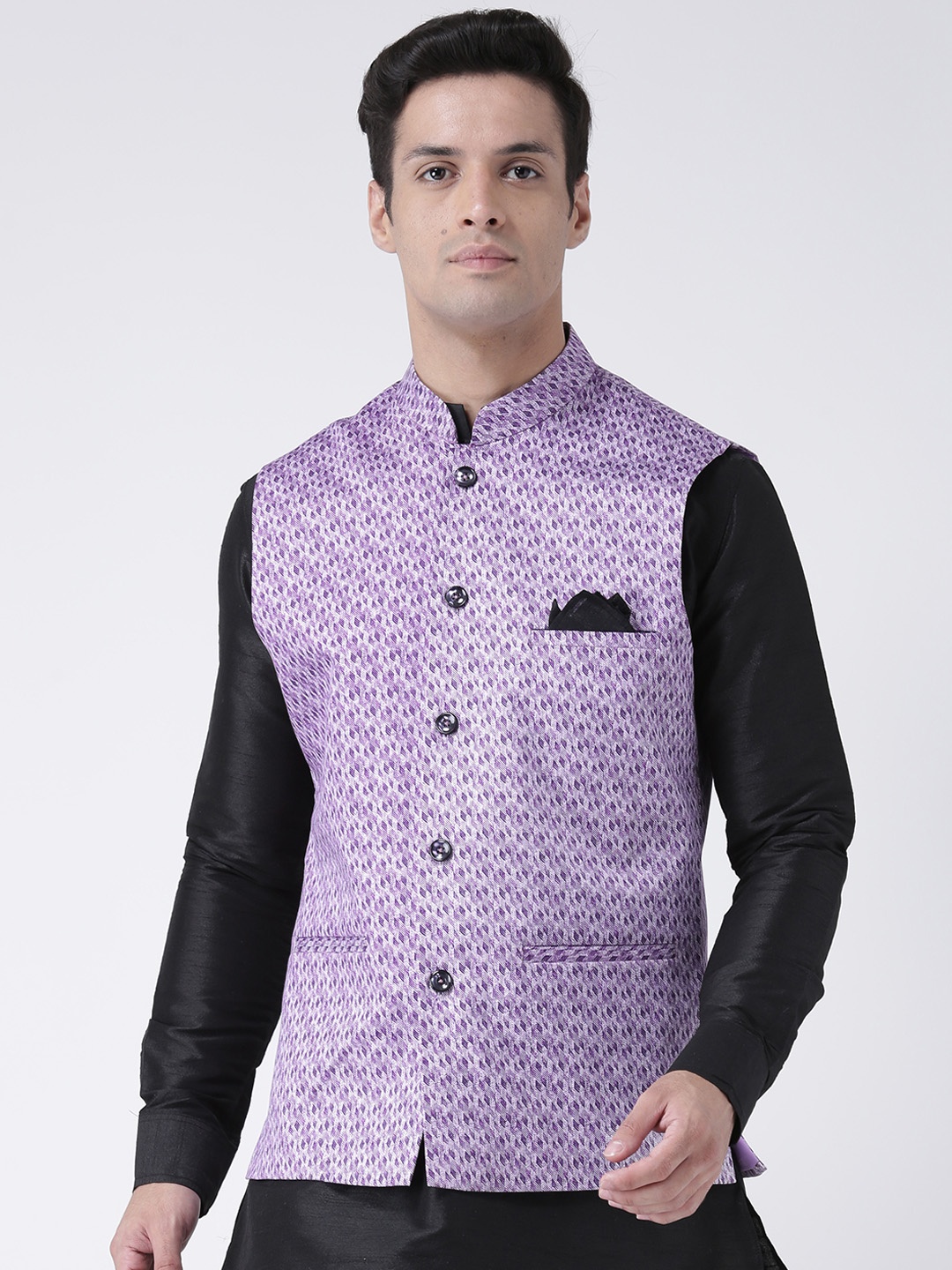 

DEYANN Men Purple Woven Design Nehru Jacket