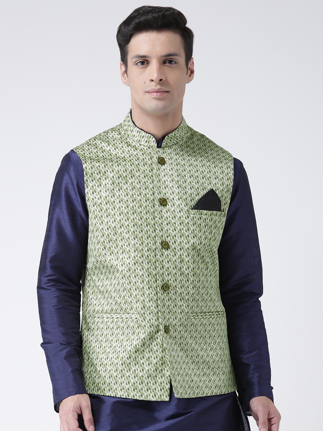 

DEYANN Men Green Woven Design Nehru Jacket