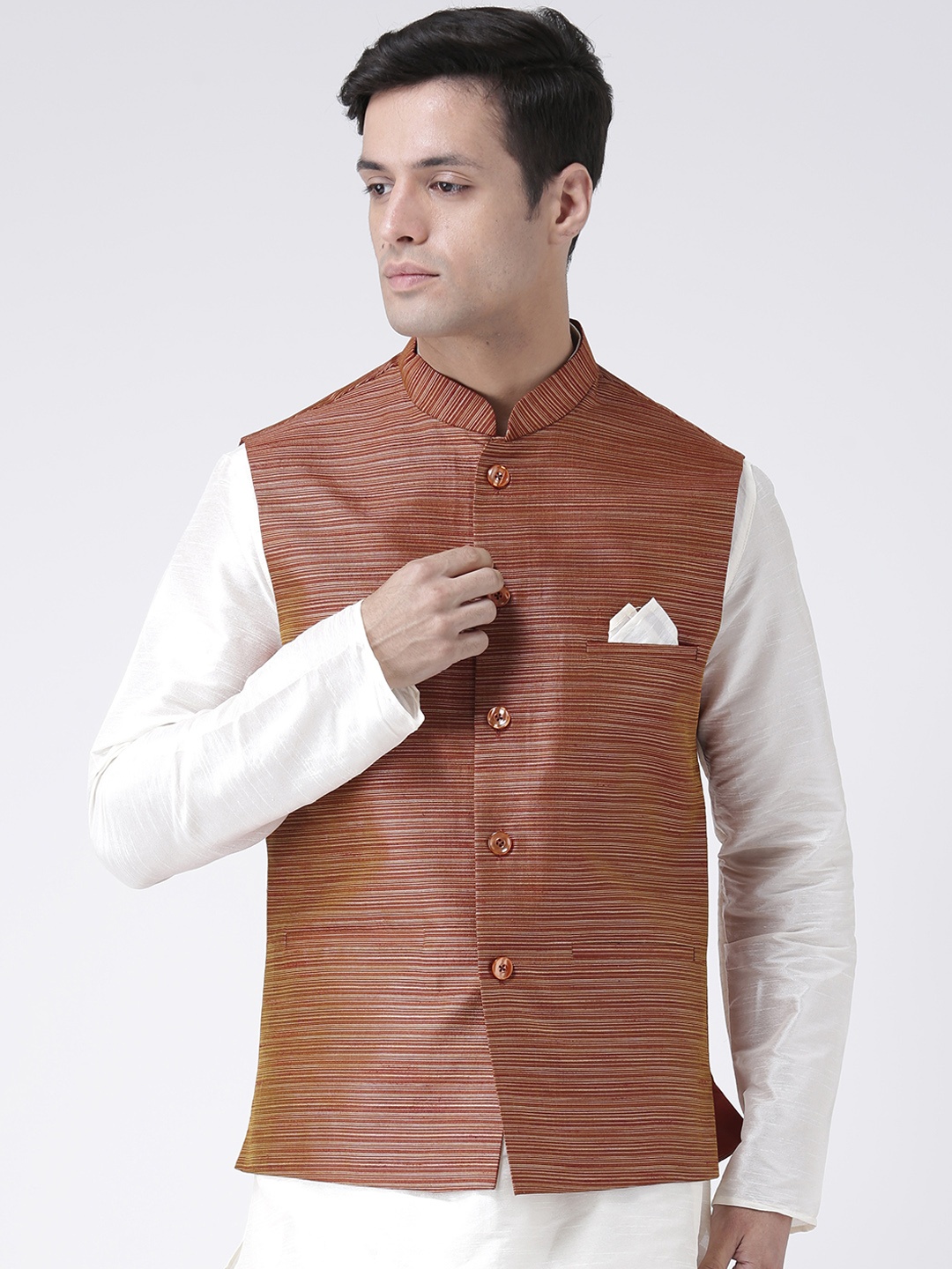 

DEYANN Men Brown Jacquard Nehru Jacket