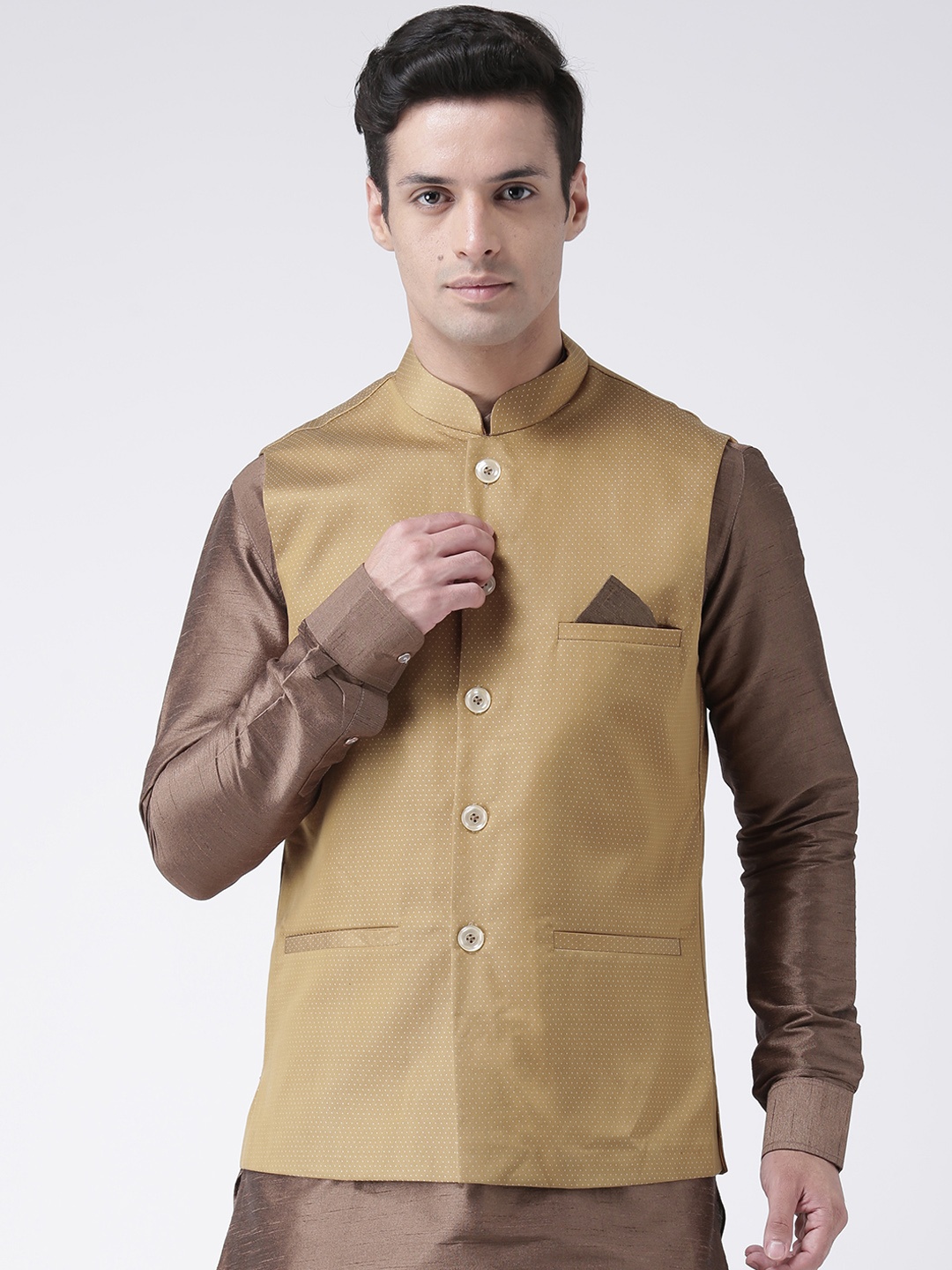 

DEYANN Men Brown & White Printed Nehru Jacket