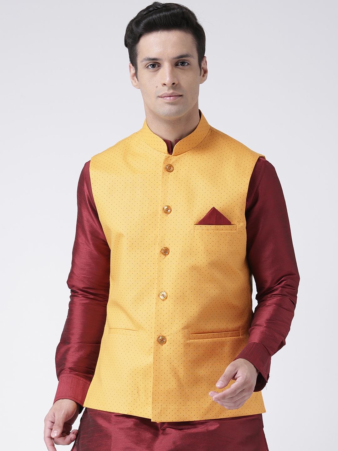 

DEYANN Men Yellow Printed Nehru Jacket