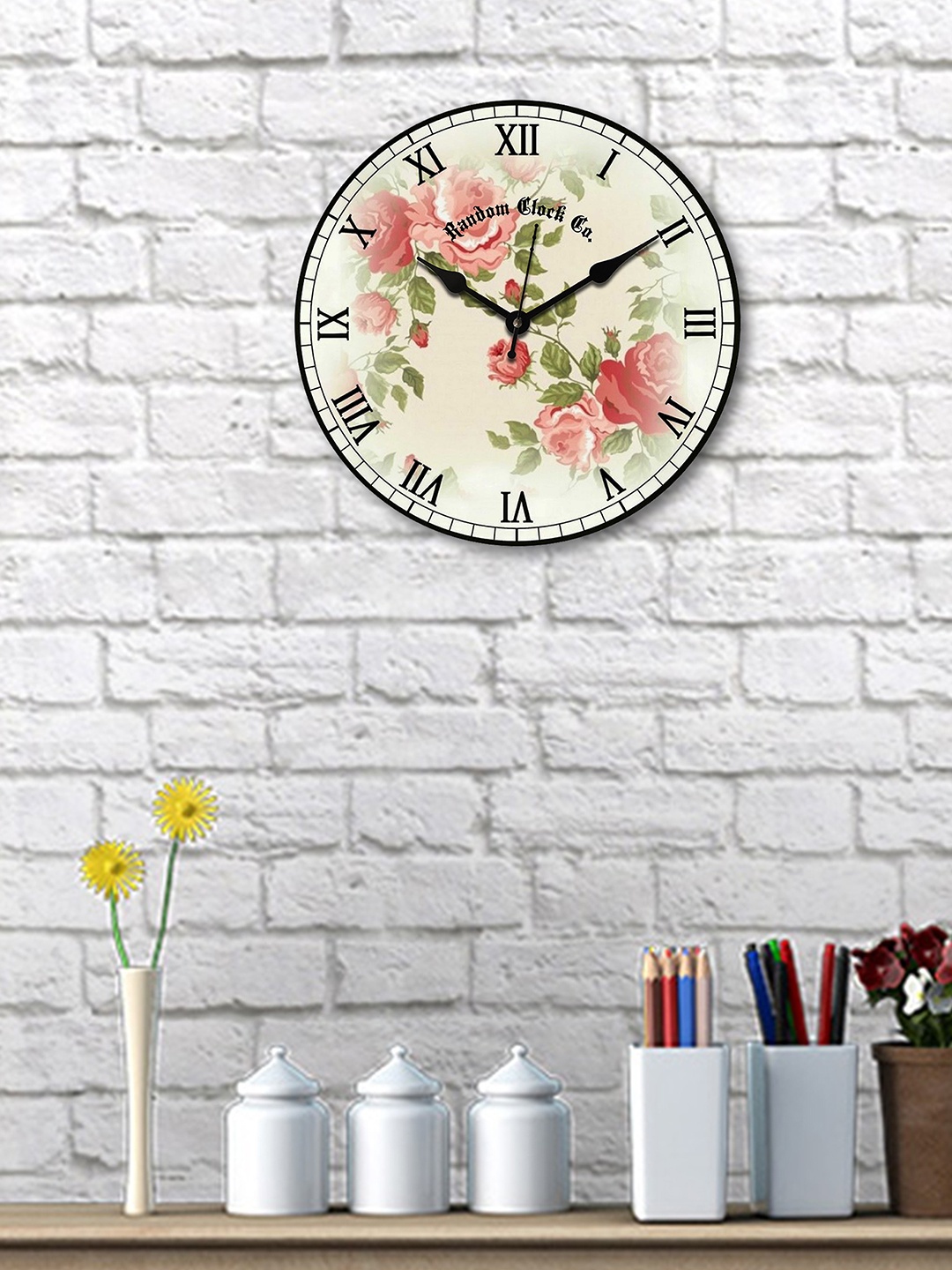 

RANDOM Cream-Coloured Round Printed 29.21 cm x 29.21 cm Analogue Wall Clock