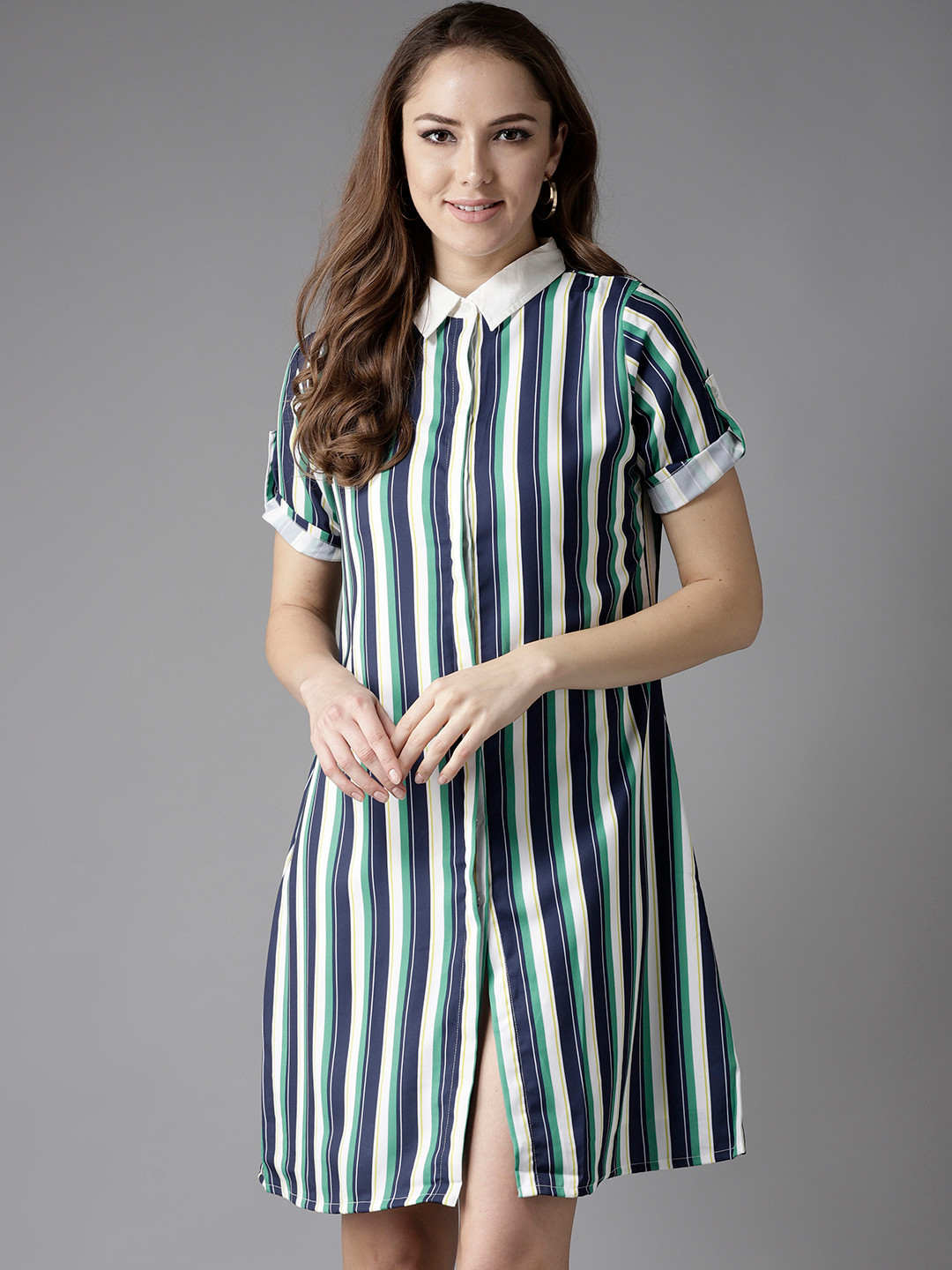 

Moda Rapido Women Navy Blue Striped Shirt Dress