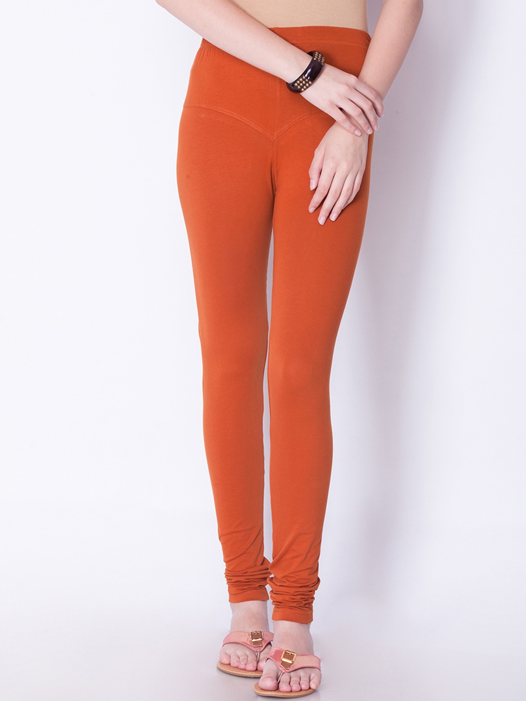 Dollar Missy Women Rust Orange Solid Churidar Leggings