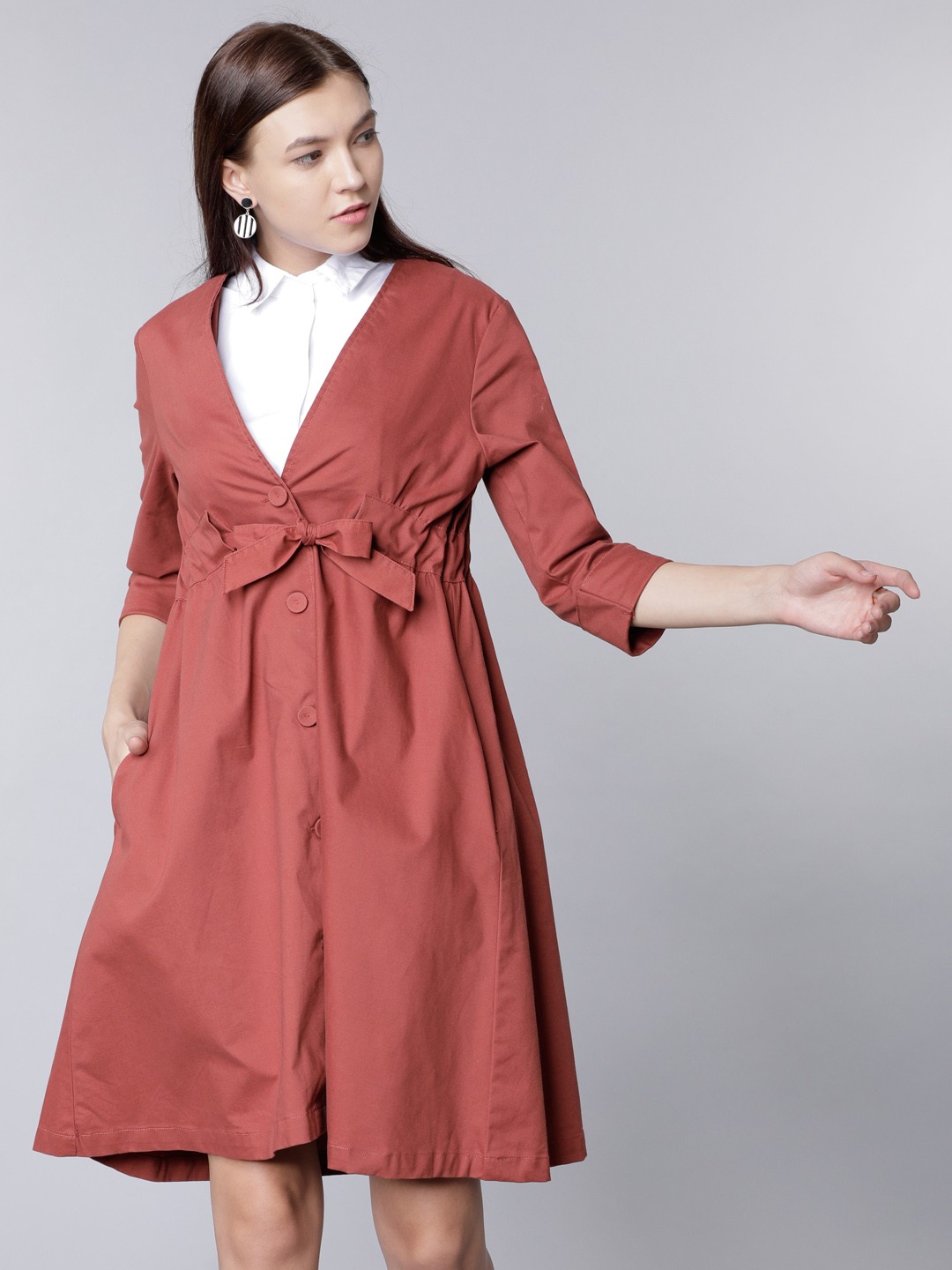 

Tokyo Talkies Women Rust Brown Solid Shirt Style Dress