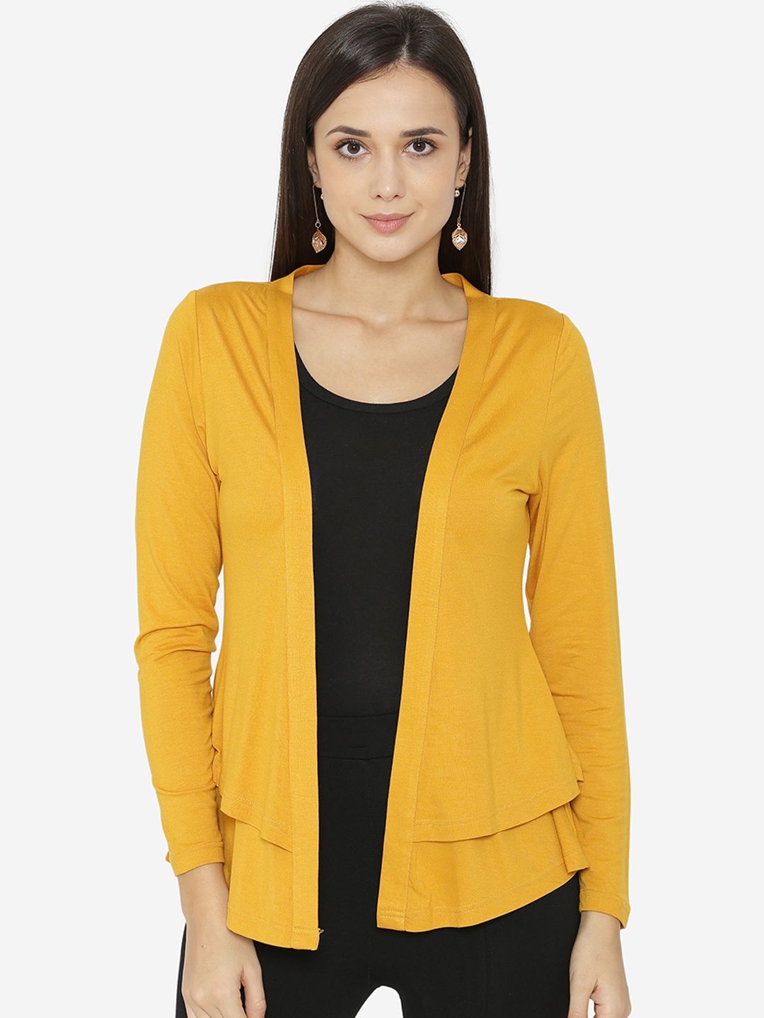 

Yaadleen Mustard Solid Open Front Shrug