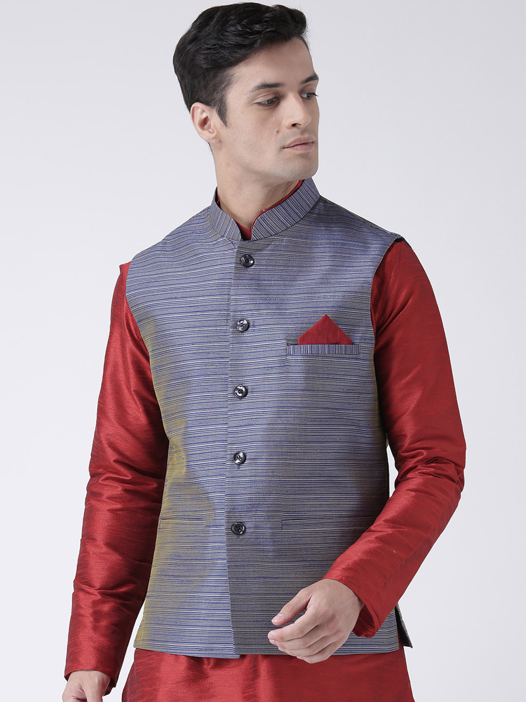 

DEYANN Men Blue Jacquard Nehru Jacket