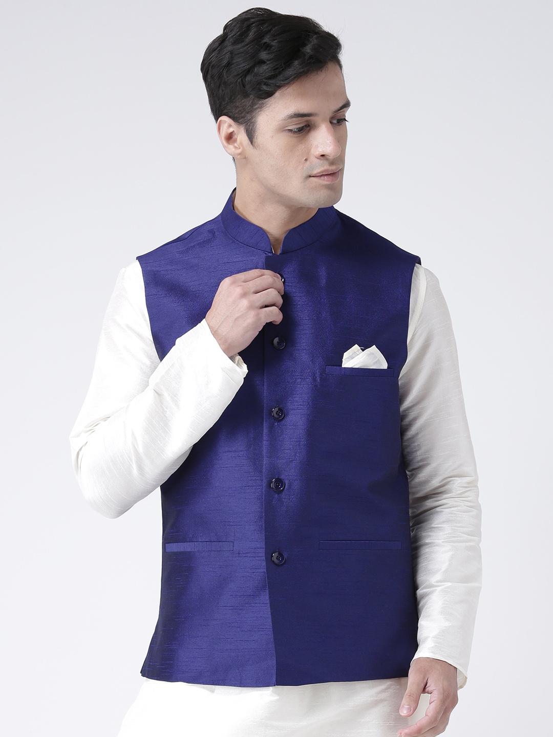 

DEYANN Men Blue Solid Nehru Jacket