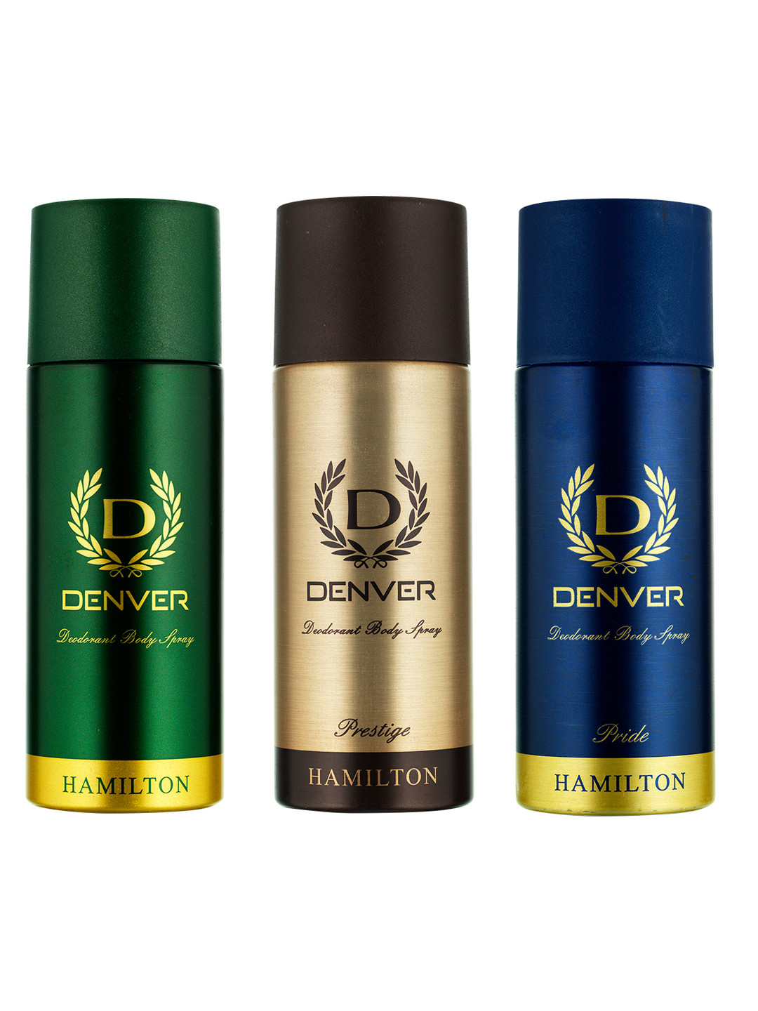 

Denver Men Pack of 3 Hamilton, Prestige & Pride Deodorants (165ml each), Green