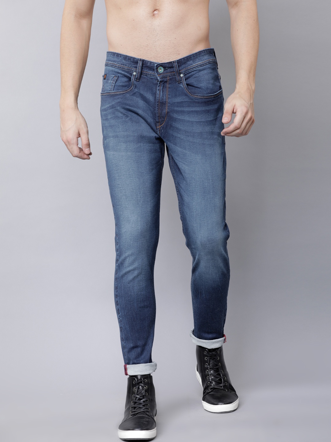 

LOCOMOTIVE Men Blue Tapered Fit Mid-Rise Clean Look Stretchable Jeans