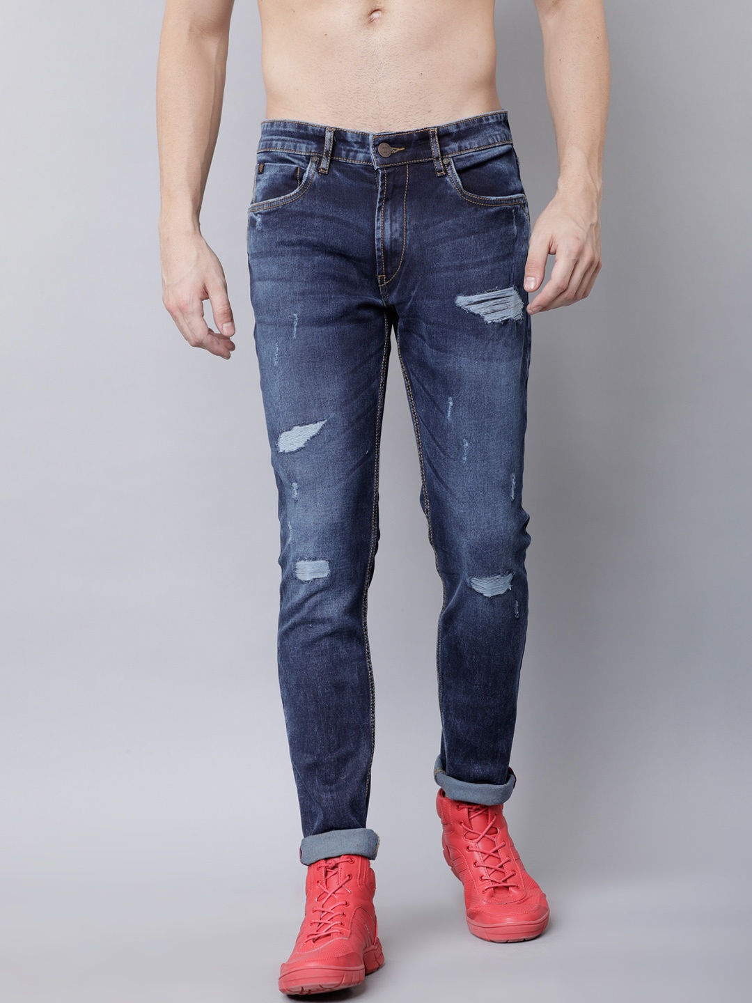 

LOCOMOTIVE Men Blue Slim Fit Mid-Rise Mildly Distressed Stretchable Jeans