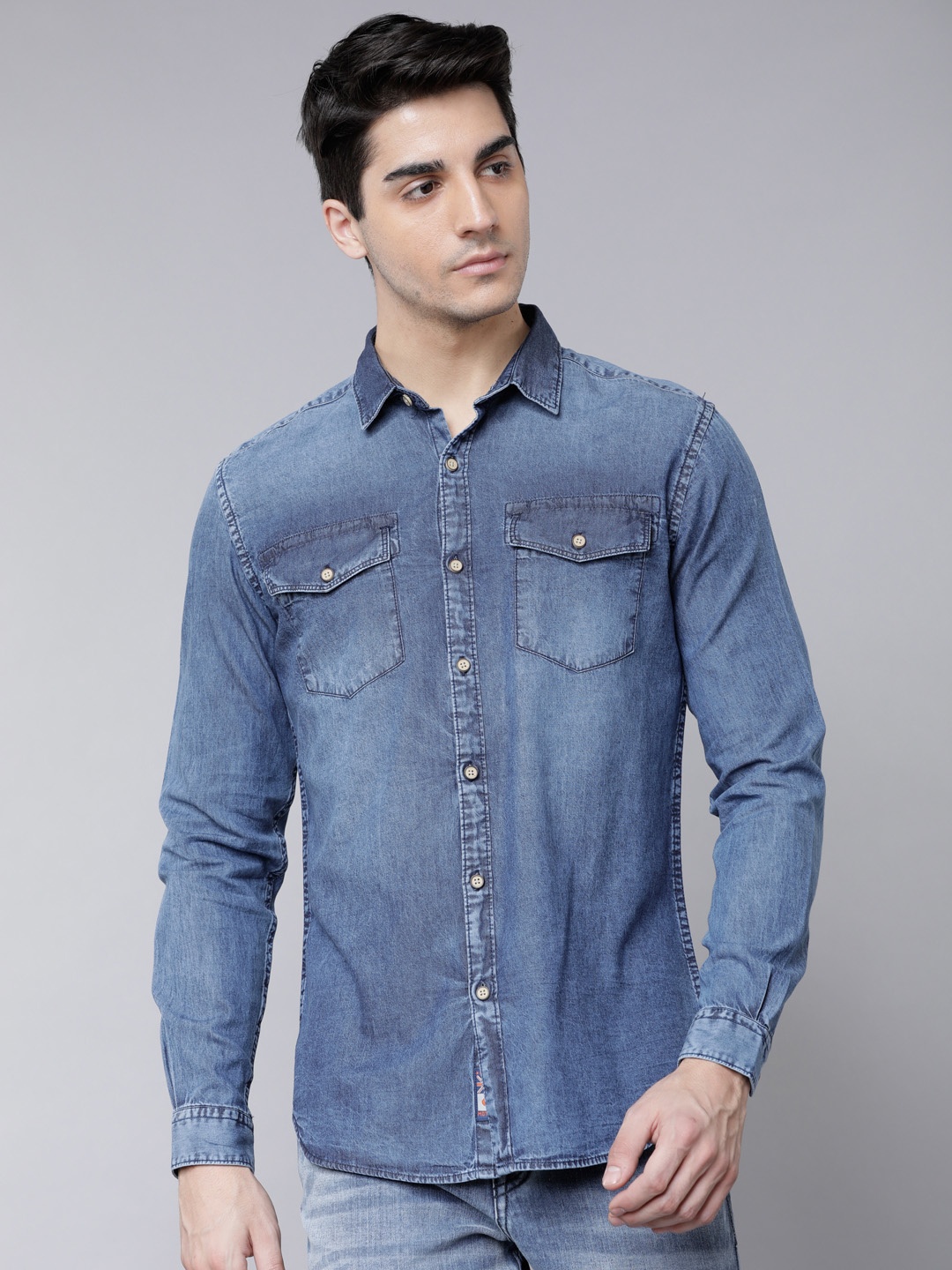 

LOCOMOTIVE Men Blue Slim Fit Faded Casual Shirt