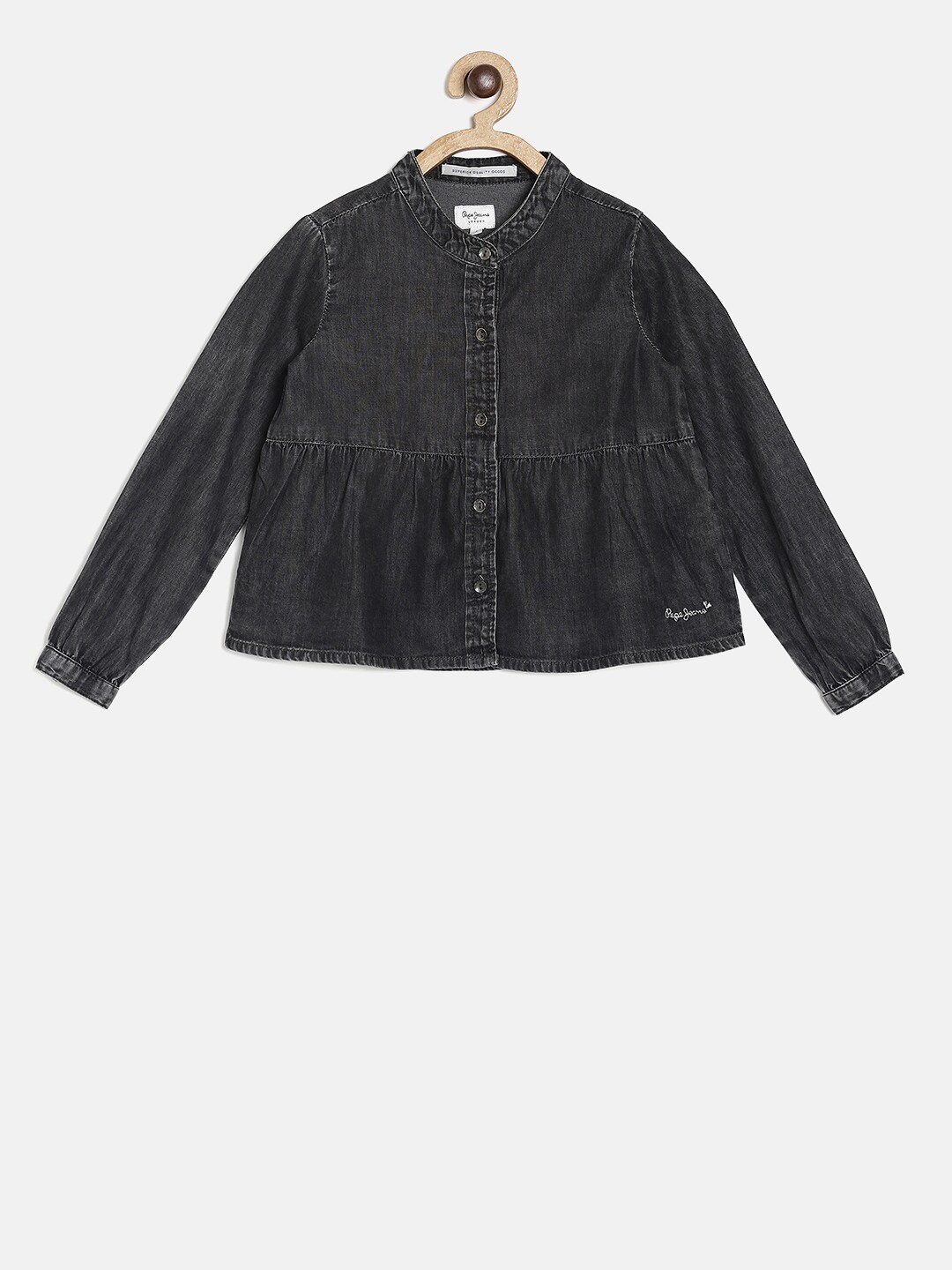 

Pepe Jeans Girls Charcoal Solid Shirt Style Pure Cotton Top