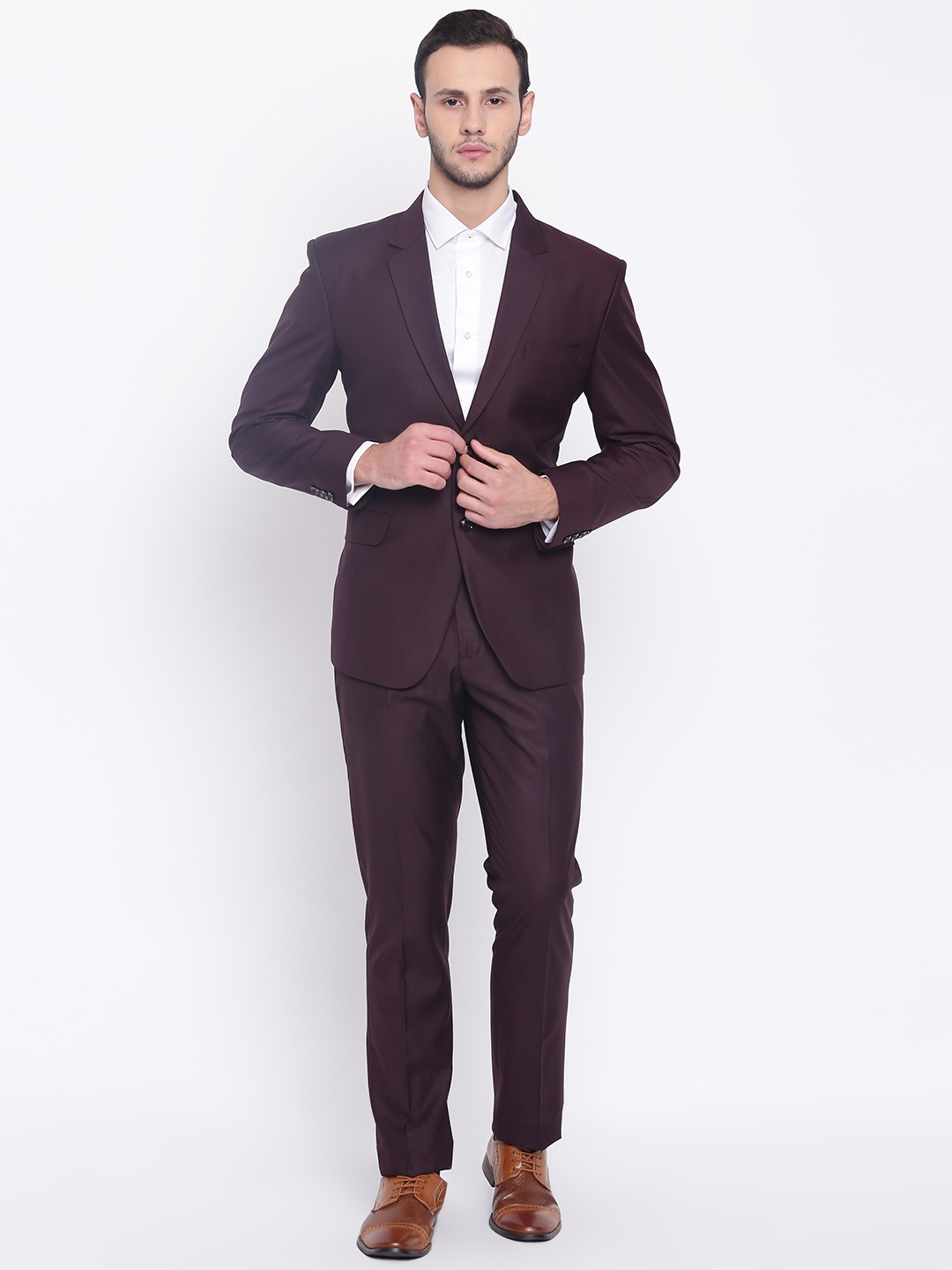 

PLATINUM Studio Men Burgundy Solid Single-Breasted Slim-Fit Formal Suit