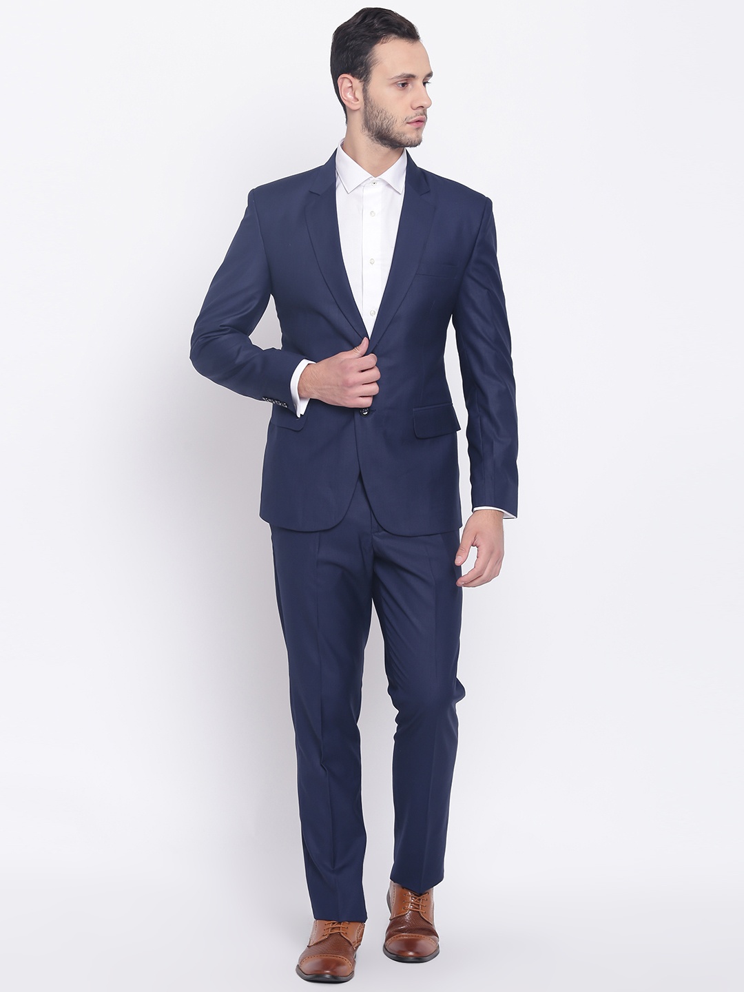 

PLATINUM Studio Men Navy Blue Solid Single-Breasted Slim-Fit Formal Suit