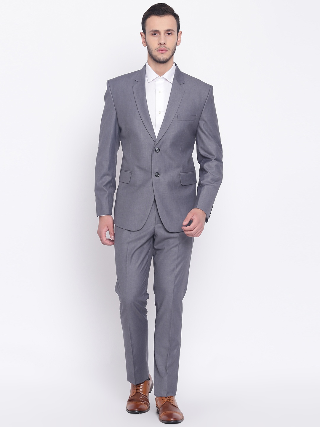 

PLATINUM Studio Men Grey Solid Single-Breasted Slim-Fit Formal Suit