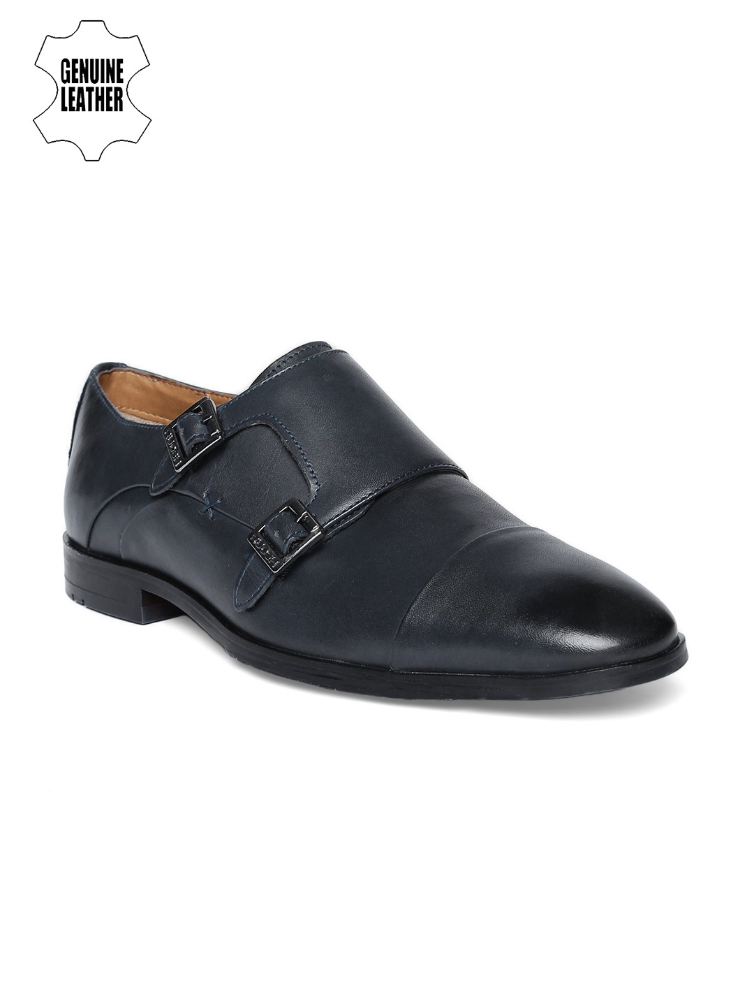 

Ruosh Men Navy Blue Leather Formal Monk Shoes