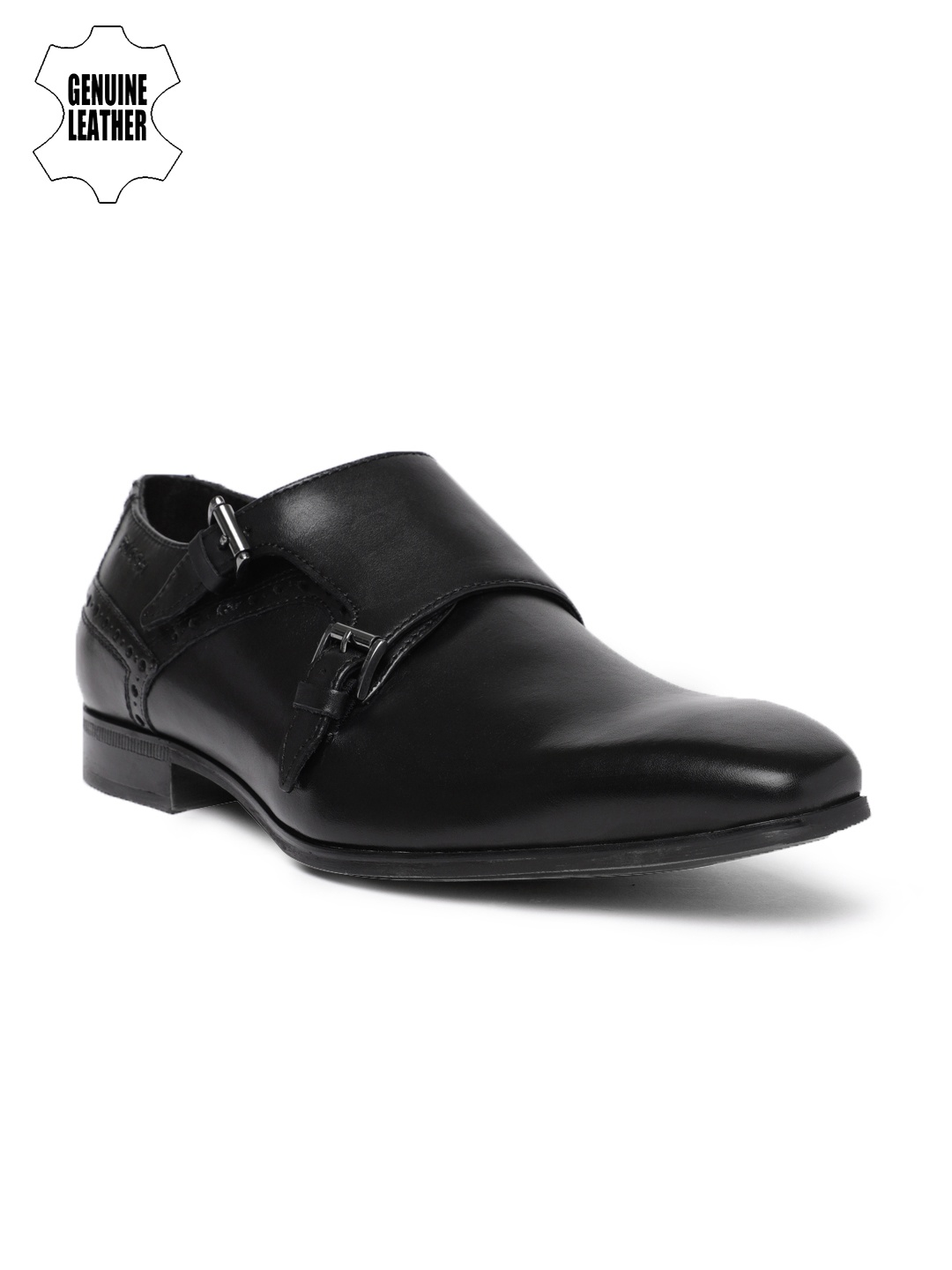 

Ruosh Men Black Genuine Leather Monk Shoes