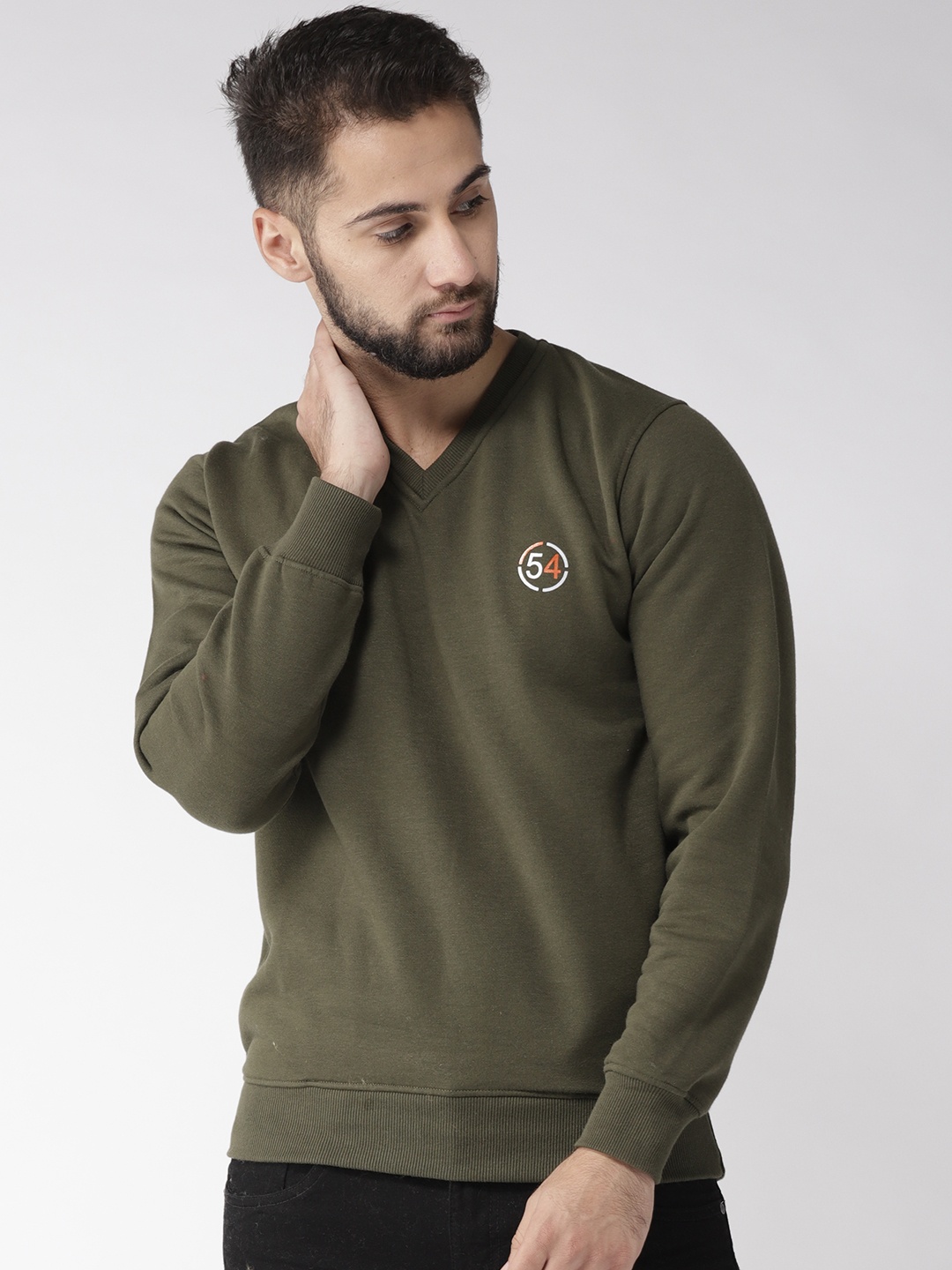 

Fort Collins Men Olive Green Solid Sweatshirt