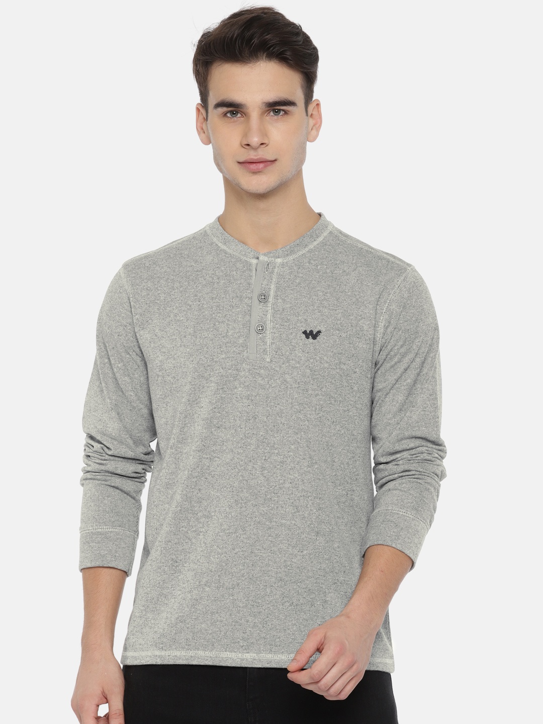 

Wildcraft Men Grey Solid Henley Melange Sweatshirt
