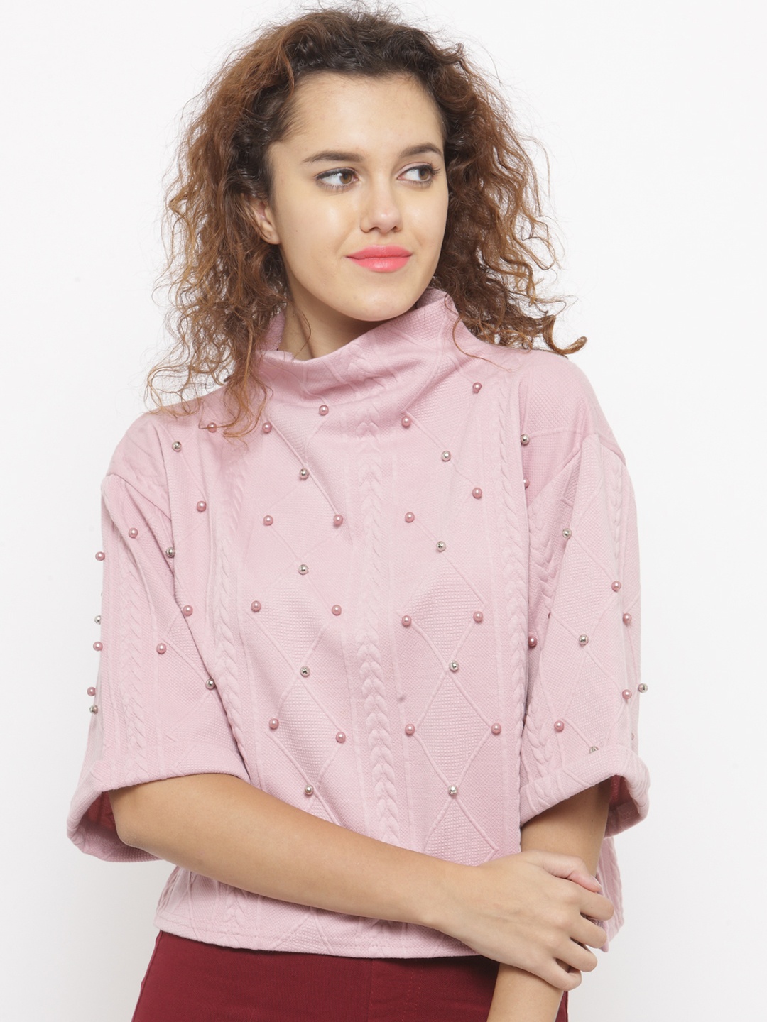 

Berrylush Women Pink Solid Sweatshirt