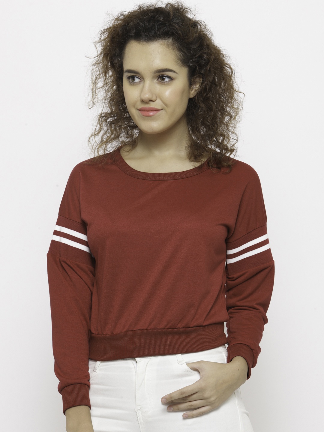 

Berrylush Women Maroon & White Solid Sweatshirt