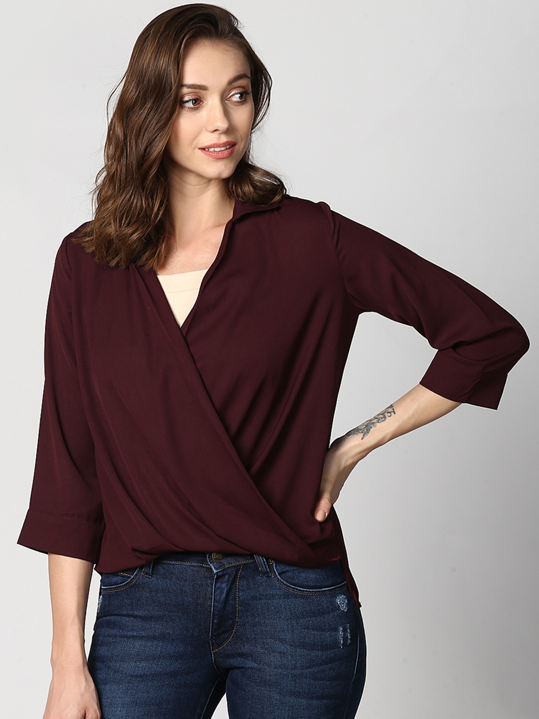 

StyleStone Women Maroon Solid Wrap Top