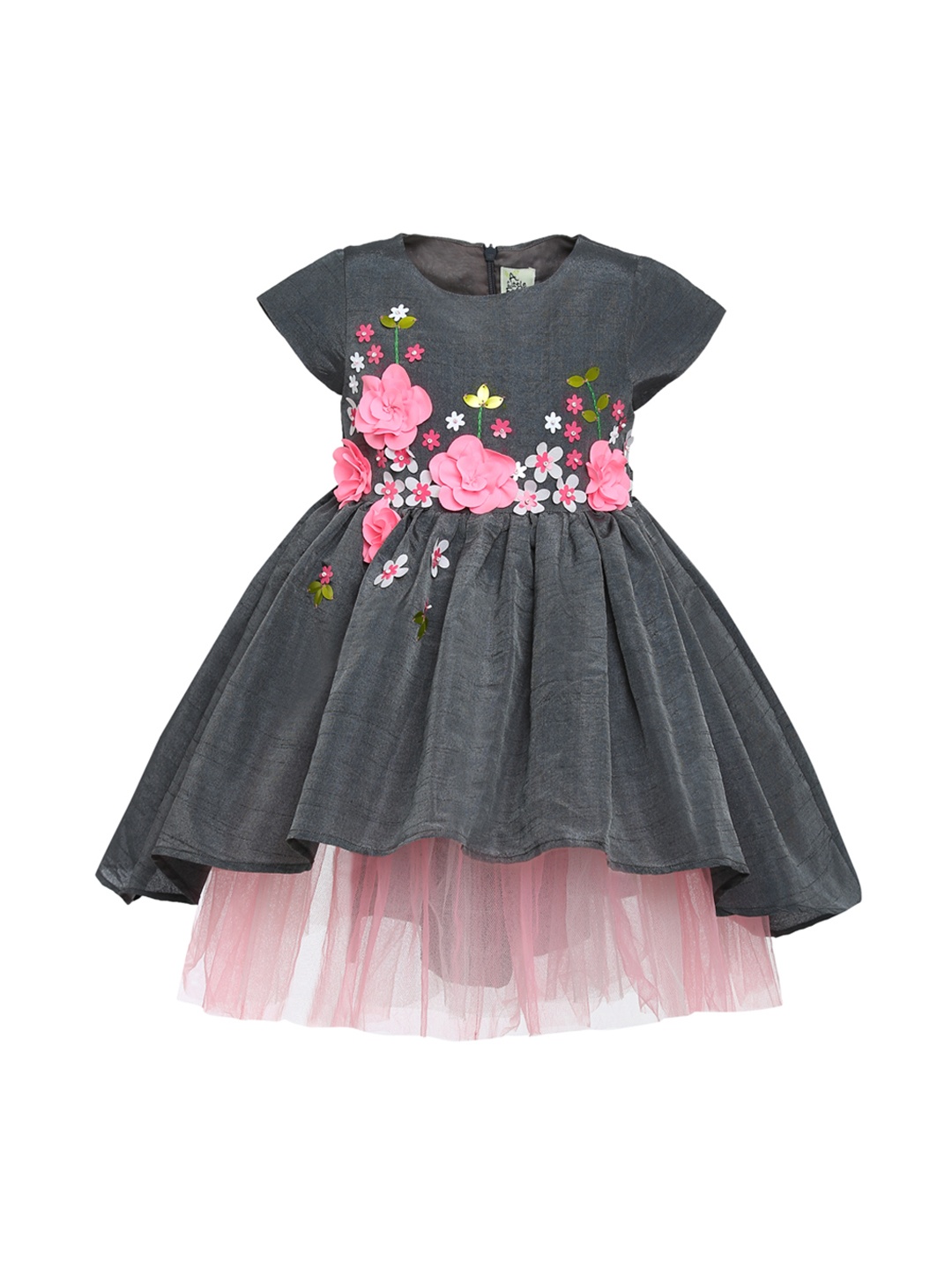 

A Little Fable Girls Grey and Pink Fleur Dress